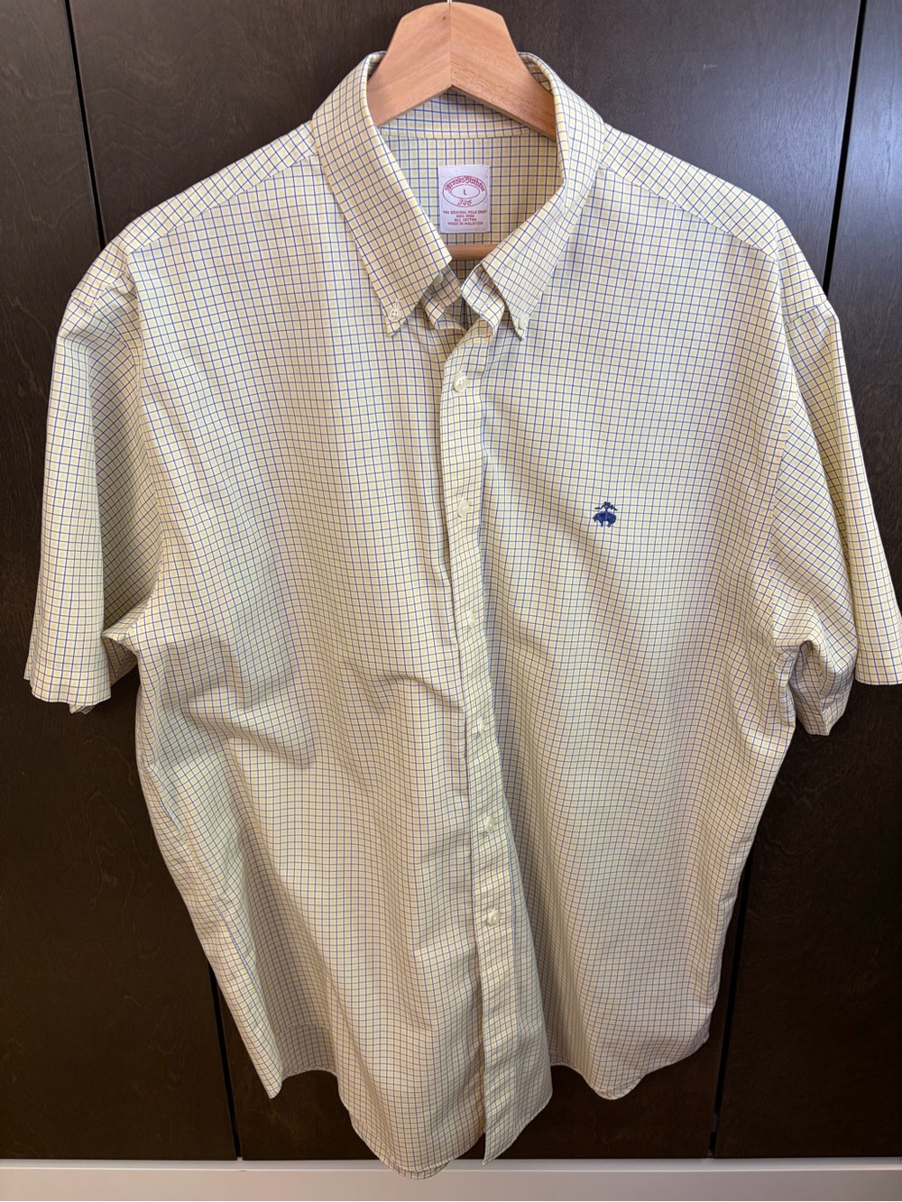 Brooks Brothers 346 Button Down Shirt - Light Yellow/Blue L